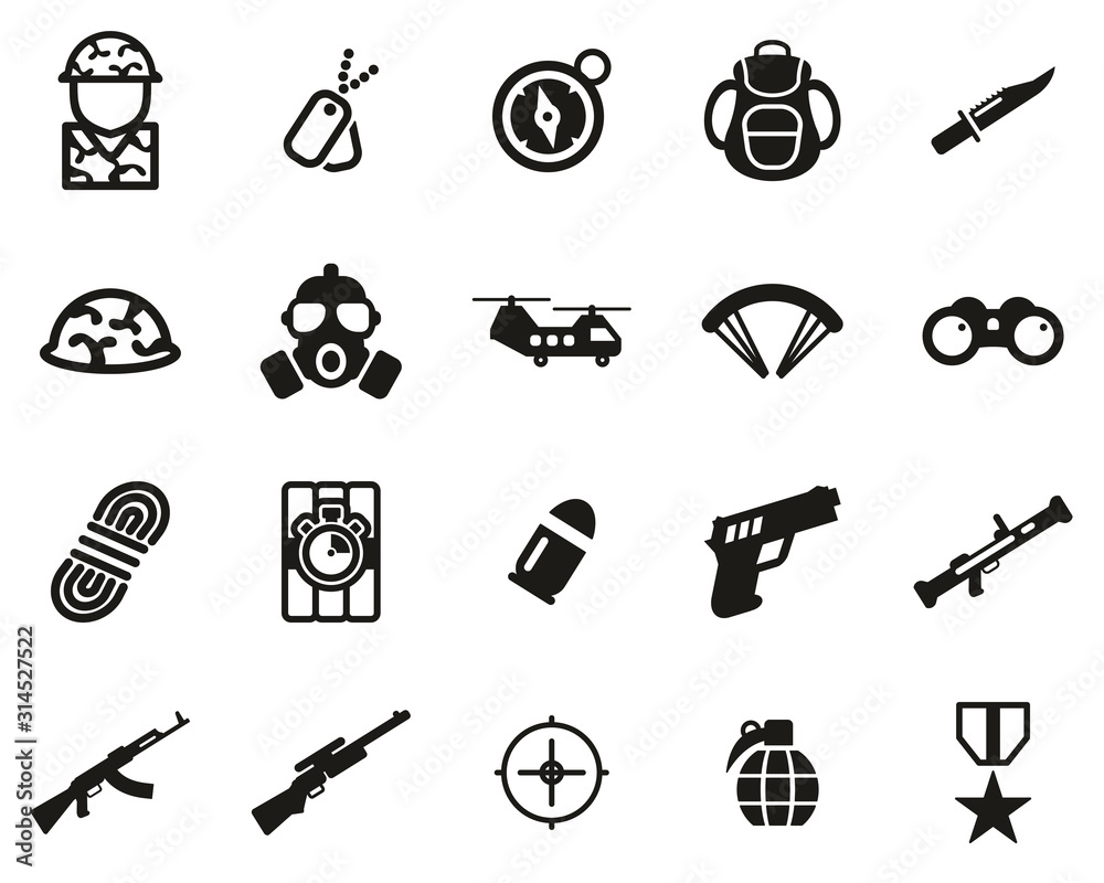 Commandos Or Special Forces Icons Black &amp; White Set Big Stock Vector ...