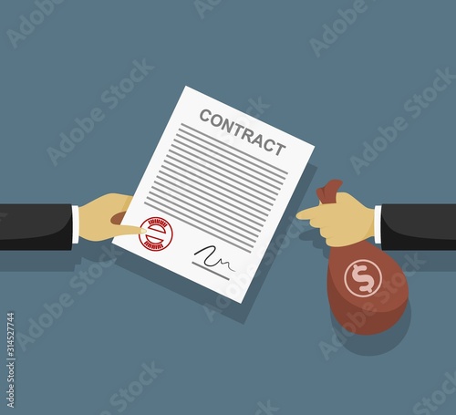 Contract bribe concept. Businessman pay for contract. Corruption in business. vector