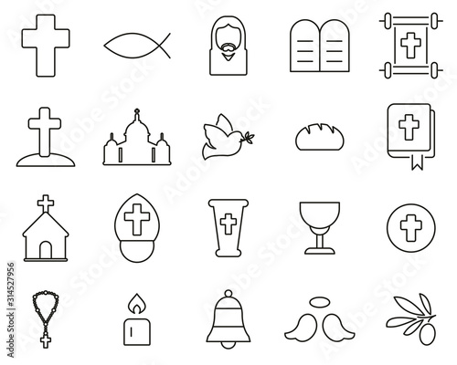 Christianity Religion & Religious Items Icons Thin Line Set Big