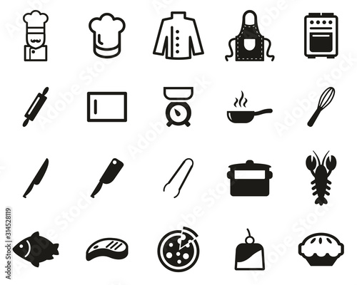 Chef Or Cook Icons Black & White Set Big