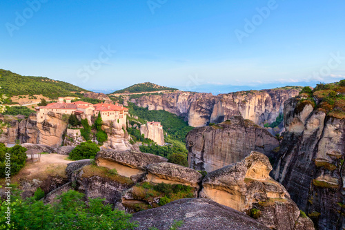 Varlaam and Rousanou Monastery and surrounding landscape in Meteora, Greece