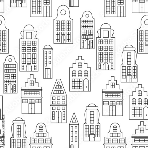 seamless pattern in black and white  stylized houses image