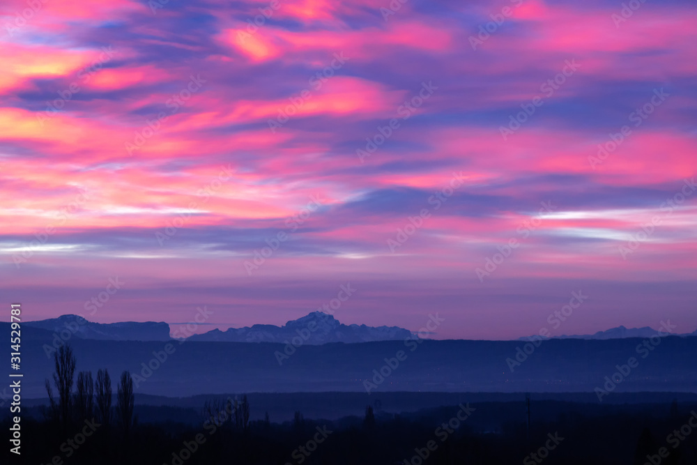 Obraz premium Morning sky with different colors. Colorful dawn in the mountains.