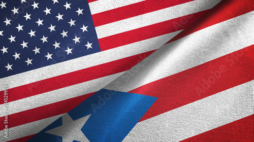 фотографія United States and Puerto Rico two flags textile cloth, fabric texture