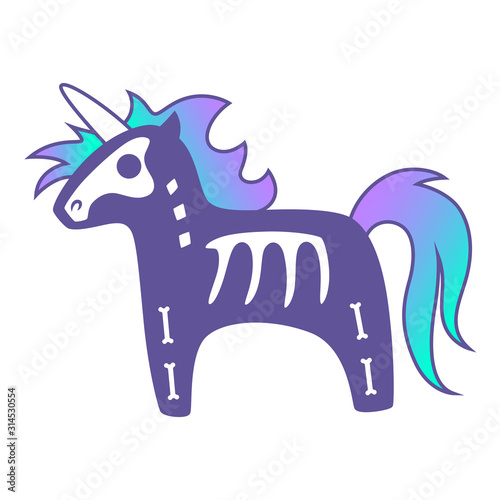 Cute vector illustration of unicorn skeleton.
