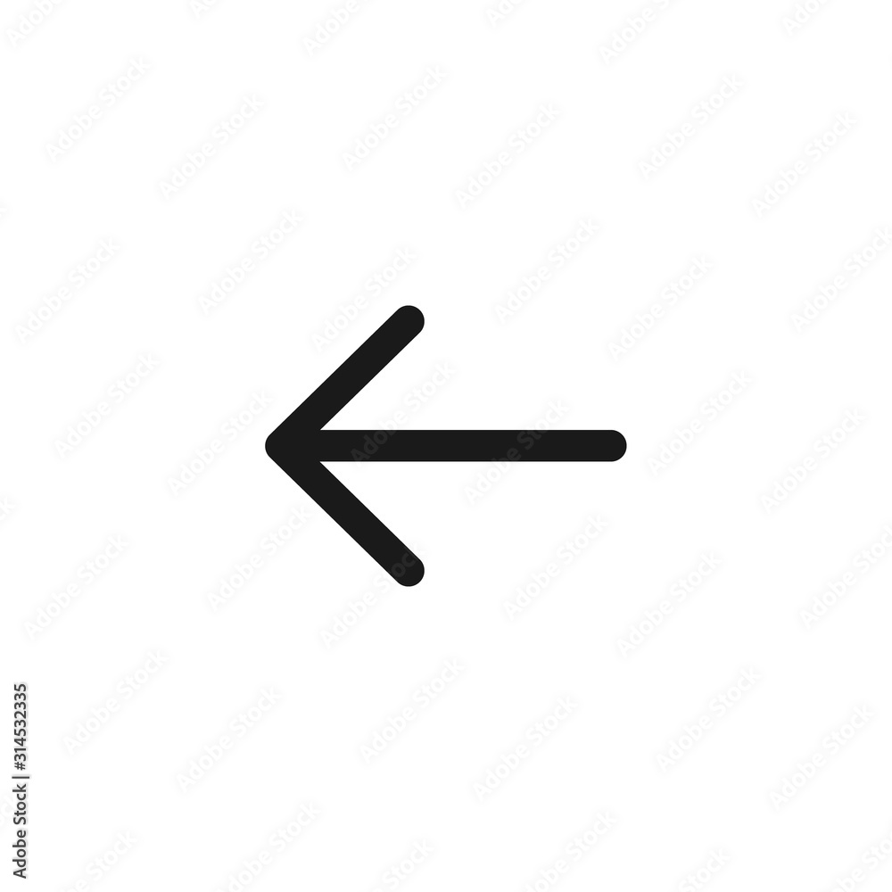 Left black arrow flat vector icon isolated on the white background Left black arrow flat vector icon isolated on the white background