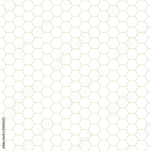 Simple pastel green and white hexagonal honeycomb design. Seamless geometric vector pattern. Great for wellness, garden, beauty, health products, packaging, baby, as a coordinate or blender