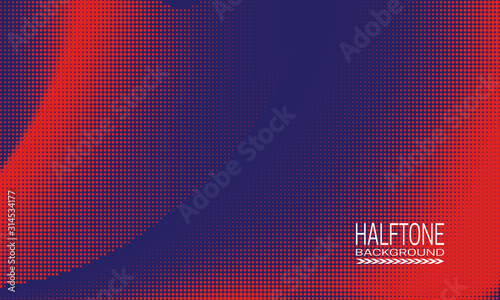 Halftone background design with red dots on blue. Monochrome abstract banner template.
