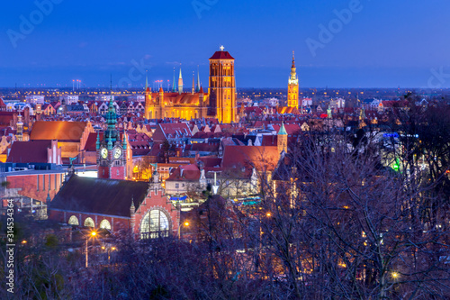 Gdansk. St. Mary's Church at night. photo