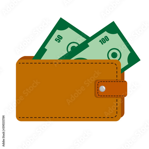 Leather purse, wallet with dollar banknotes
