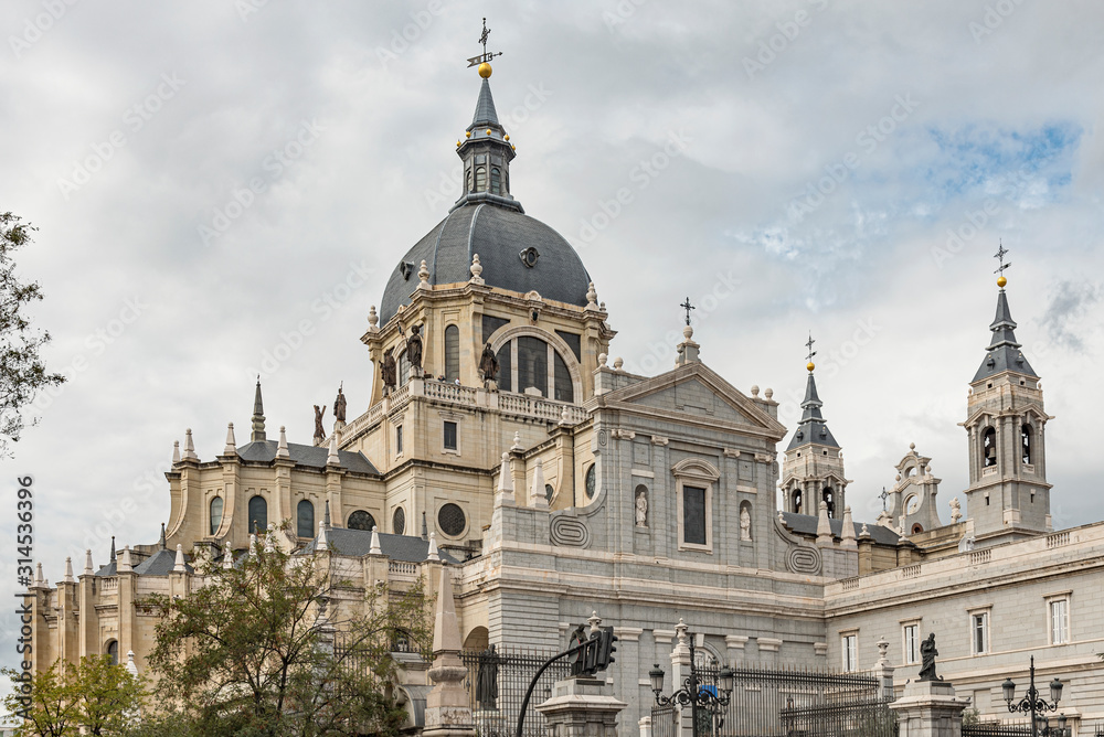 Main Cathedral called Almudena in Madrid, Spain. Almudena Cathedral (Catedral de Santa Maria la Real de la Almudena) near the Royal Palace in Madrid, Spain