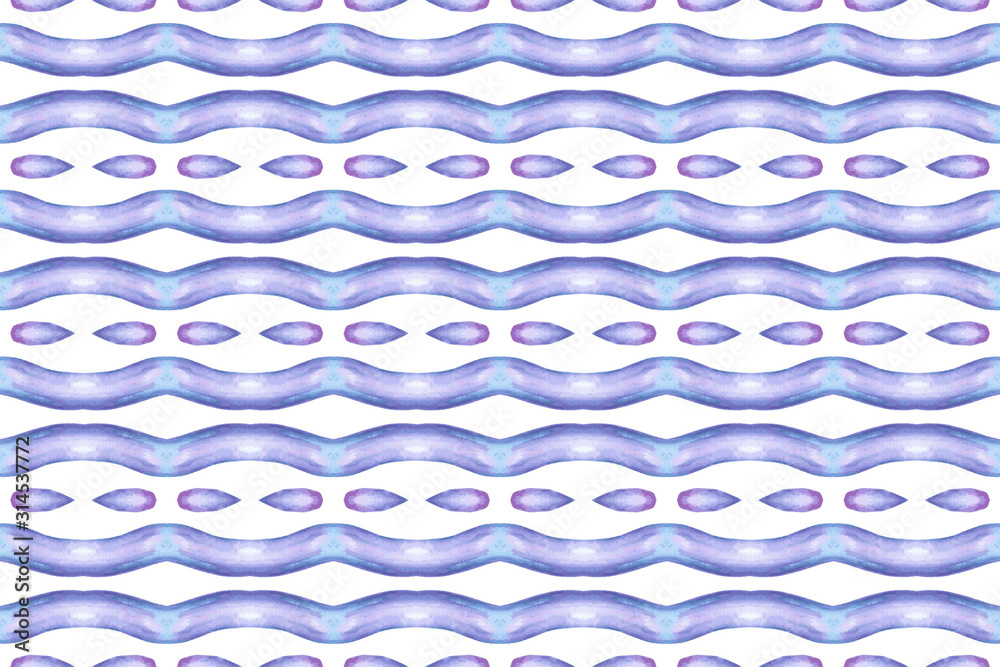 Watercolor seamless geometric pattern design illustration. Background texture. In blue, purple, white colors.