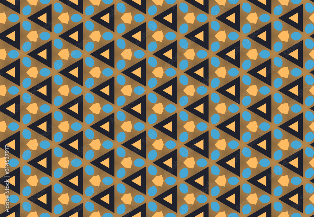 Seamless geometric pattern design illustration. Background texture. In brown, orange, black, blue colors. Seamless geometric pattern design illustration. Background texture. In brown, orange, black, blue colors.