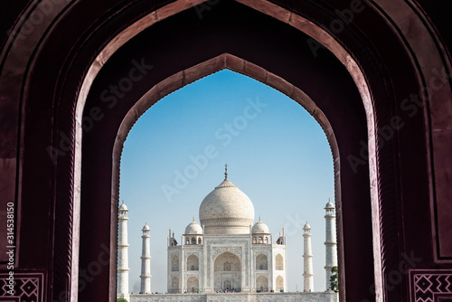 Taj Mahal ivory-white marble building mosque, Agra India. 