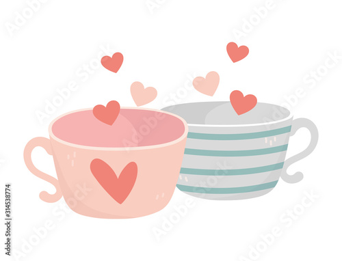 happy valentines day lovely coffee cups hearts card