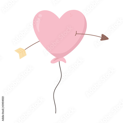 happy valentines day pierced balloon shaped heart arrow love