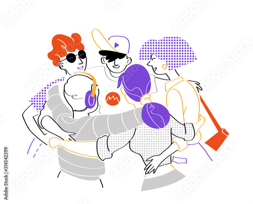 Gruppo di amici felici, amicizia, squadra - Illustrazione vettoriale	