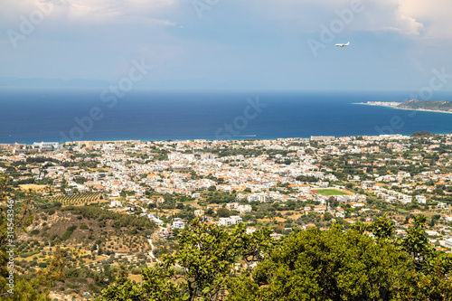 Panoramic view from the hill Filerimos on the aegean sea on Greek island Rhodes