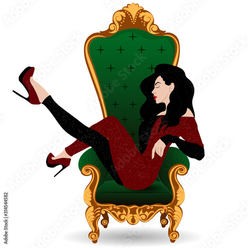 Girl sitting sideways on a soft throne. Vector art