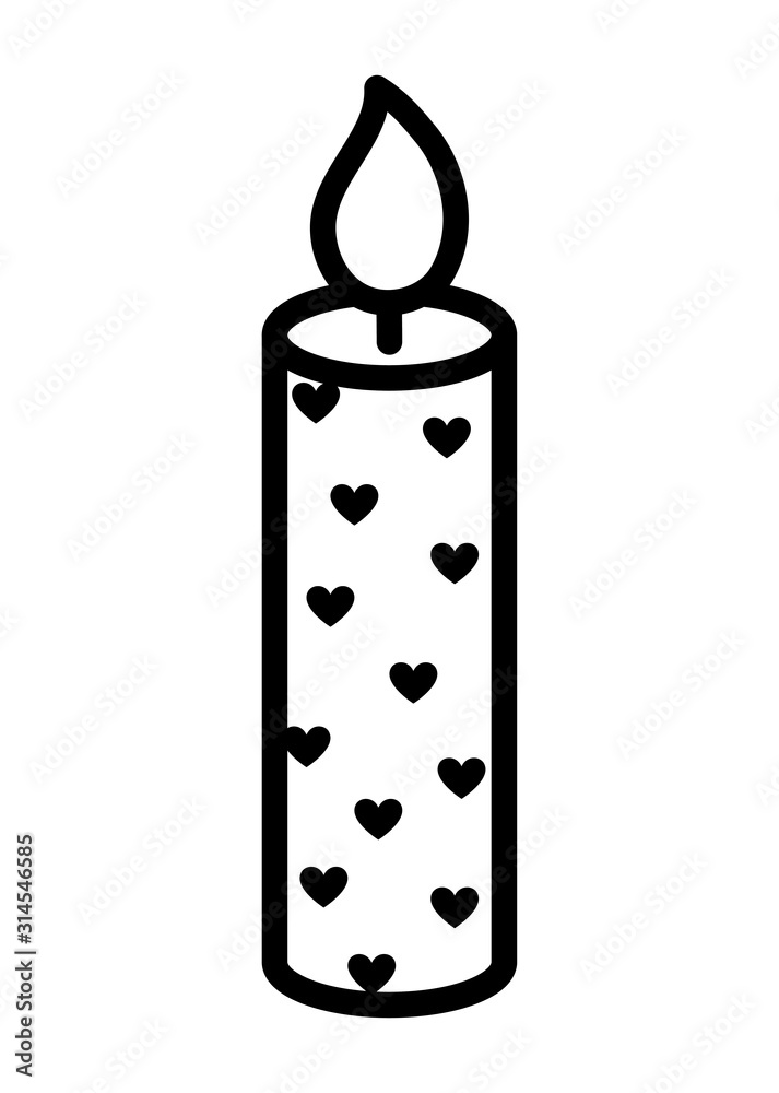happy valentines day burning candle love hearts decoration thick line happy valentines day burning candle love hearts decoration thick line