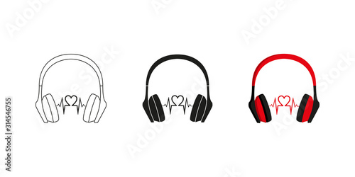 Headphones. Set. Three options. Icon. Editable. Vector