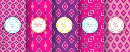 Kids red, violet seamless pattern. Cute Baby design.