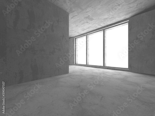 Dark concrete empty room. Modern architecture design