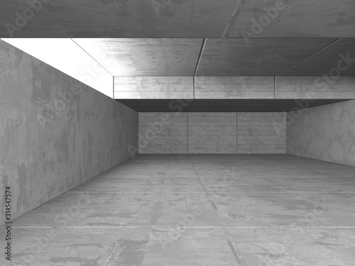 Dark concrete empty room. Modern architecture design