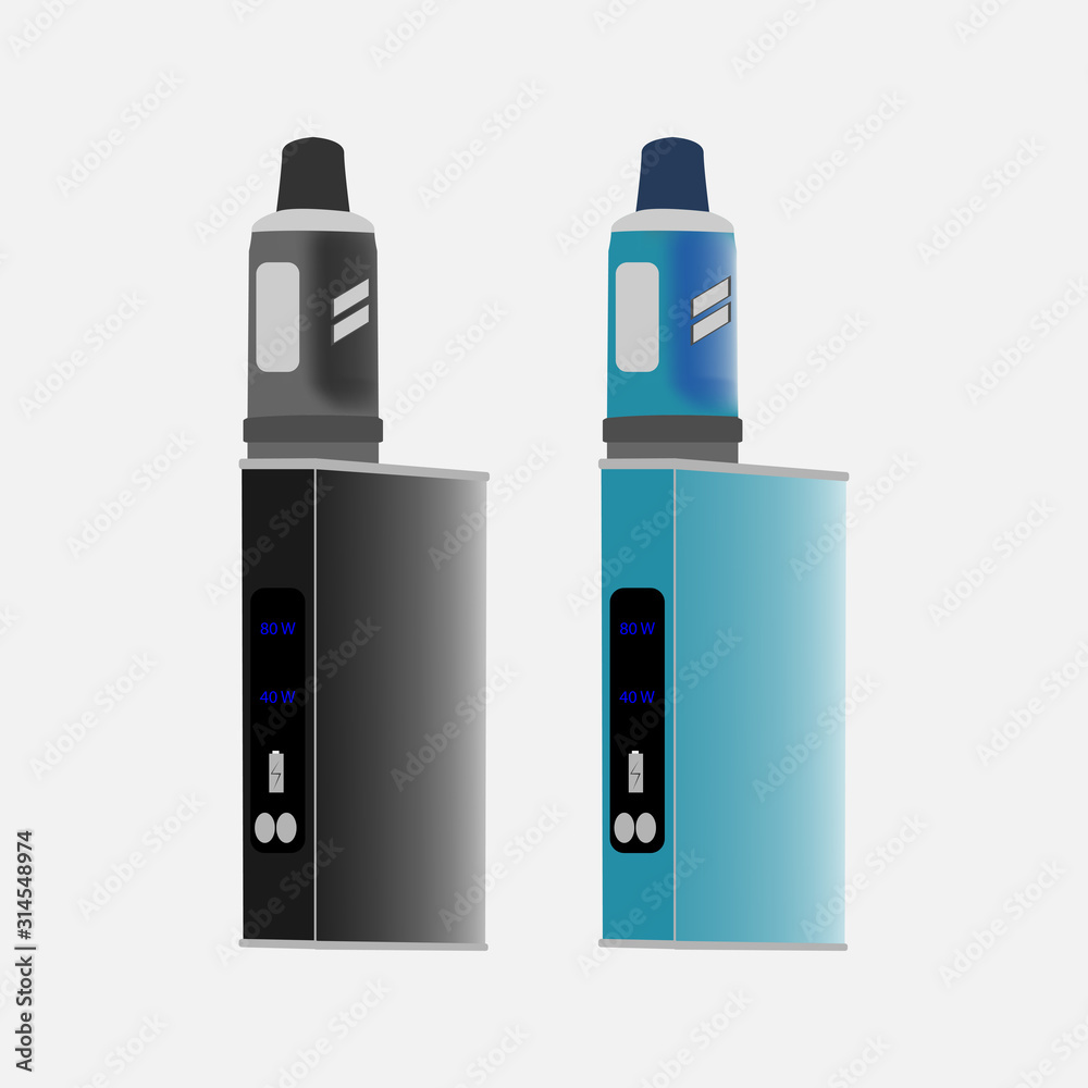 Setap for soaring, vape, boxing mod and mechanical mod. An image of a vaip in the style of flat or realism. Black and blue. Modern technology. Vector eps illustration. Setap for soaring, vape, boxing mod and mechanical mod. An image of a vaip in the style of flat or realism. Black and blue. Modern technology. Vector eps illustration.