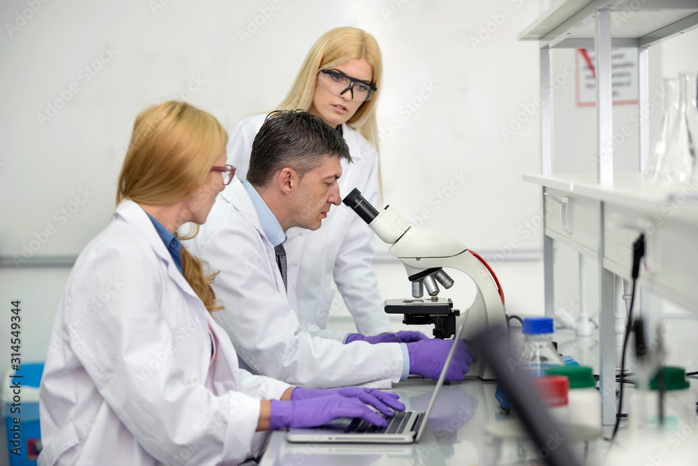 Laboratory scientists researching chemical compositions Laboratory scientists researching chemical compositions