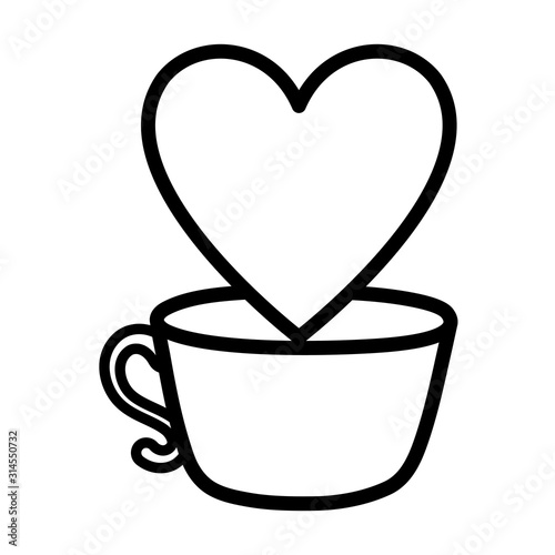 happy valentines day coffee cup love and heart thick line
