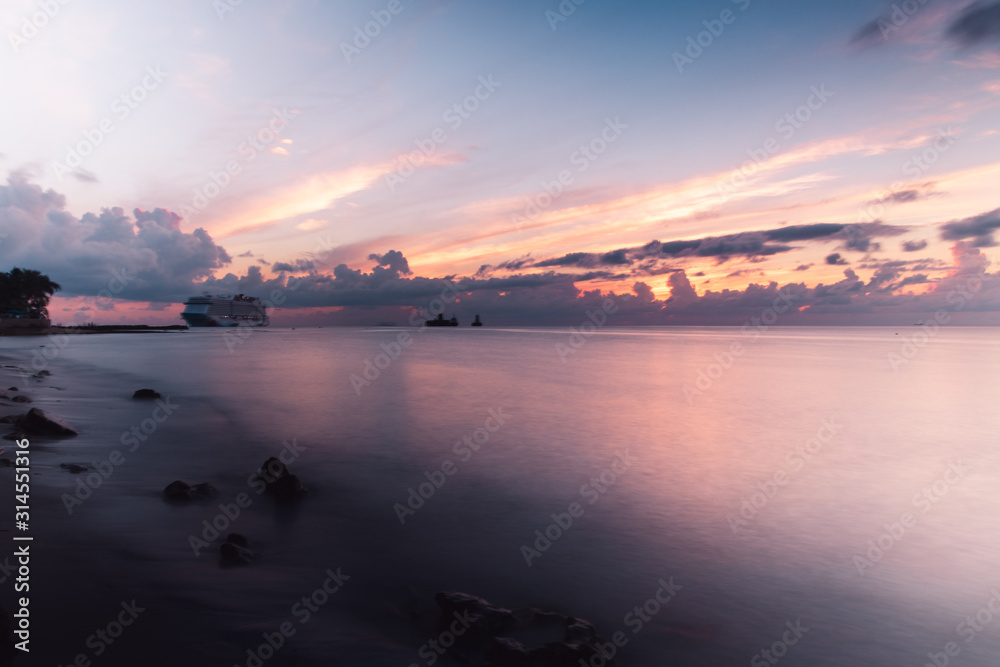 Pink beach sunset Caymans