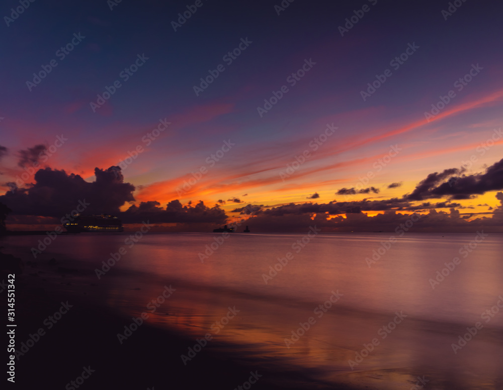 Ocean beach sunset in Cayman Islands