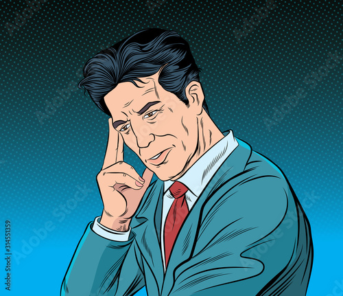 Business people are using their mind to make decisions.Pop art vector illustration drawing. Comic book work style.