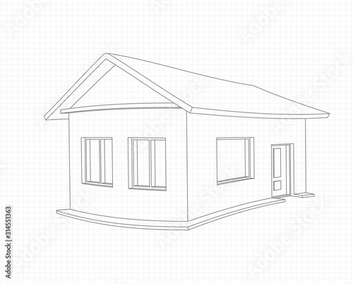 Drawing of a rounded house on a sheet of paper