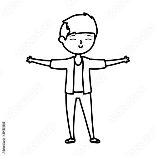 happy young man open arms cartoon thick line