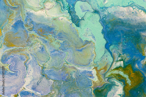 Blue green red blur marbling texture. Creative background with abstract oil painted waves handmade surface. Liquid paint. © torook