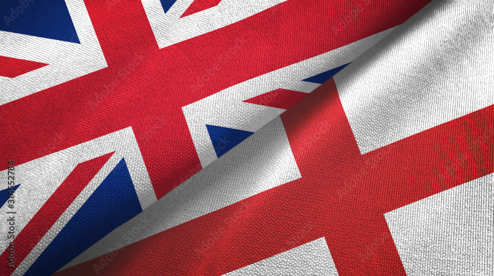 United Kingdom and England two flags textile cloth, fabric texture United Kingdom and England two flags textile cloth, fabric texture