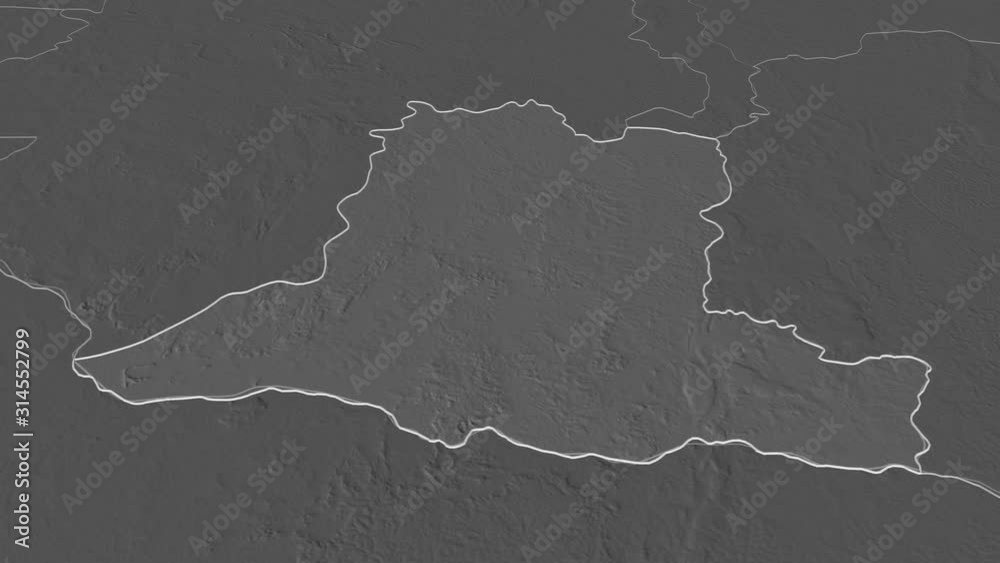 Basse-Kotto, prefecture with its capital, zoomed and extruded on the bilevel map of Central African Republic in the conformal Stereographic projection. Animation 3D Basse-Kotto, prefecture with its capital, zoomed and extruded on the bilevel map of Central African Republic in the conformal Stereographic projection. Animation 3D
