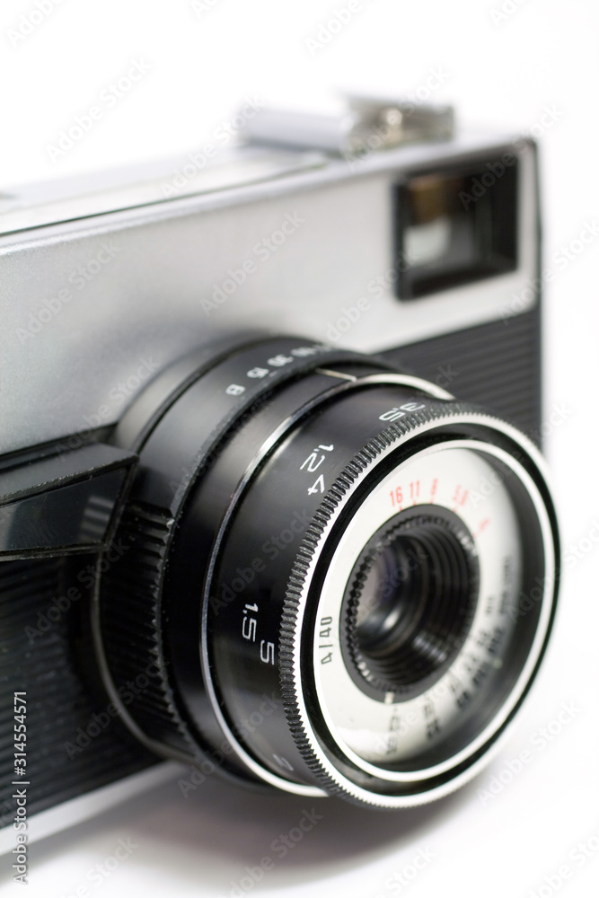 Close up shot of a retro film camera