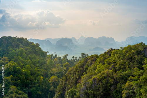 Beautiful view of the valley and hills with tropical vegetation. Fabulous Thai landscape in Krabi province © terezika