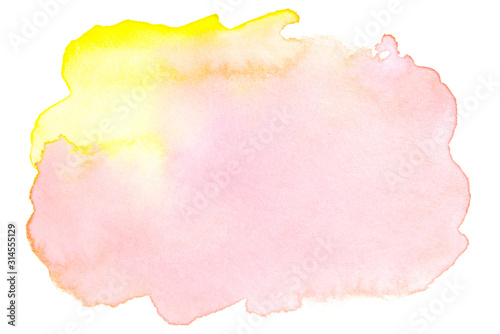 watercolor stain light pink with yellow, on paper watercolor texture. paint element for design
