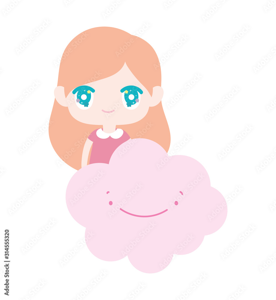 kids, cute little girl anime with cloud cartoon kids, cute little girl anime with cloud cartoon