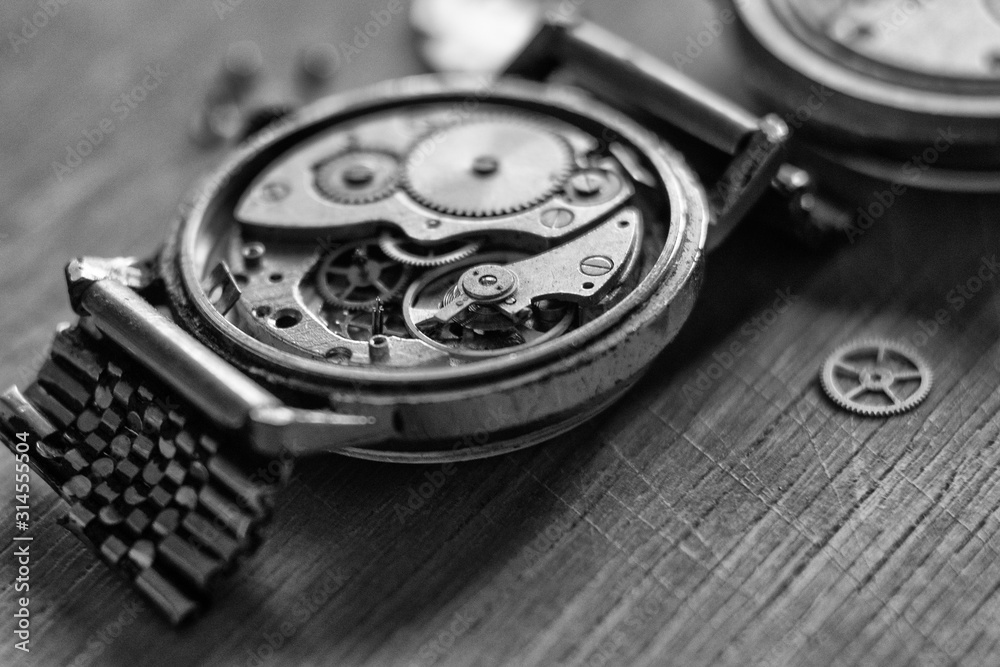 Disassembled mechanical watches
