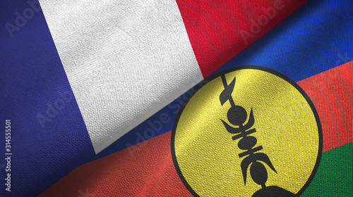 France and New Caledonia two flags textile cloth, fabric texture photo