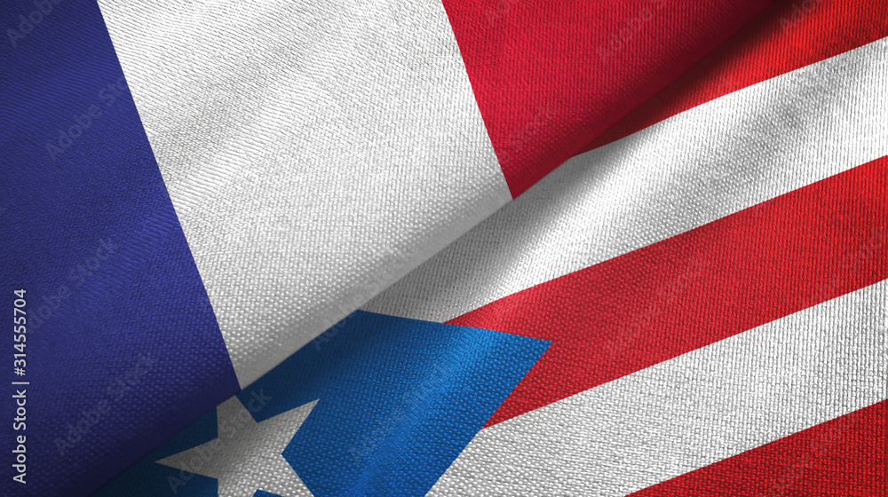 France and Puerto Rico two flags textile cloth, fabric texture France and Puerto Rico two flags textile cloth, fabric texture