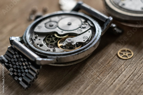 Disassembled mechanical watches, close up