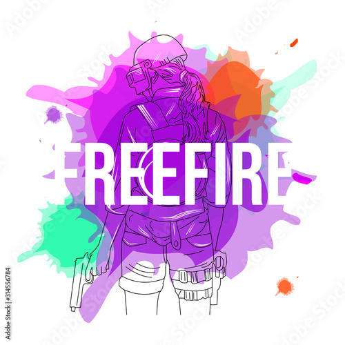 Free fire watercolor illustration girl vector eps 10