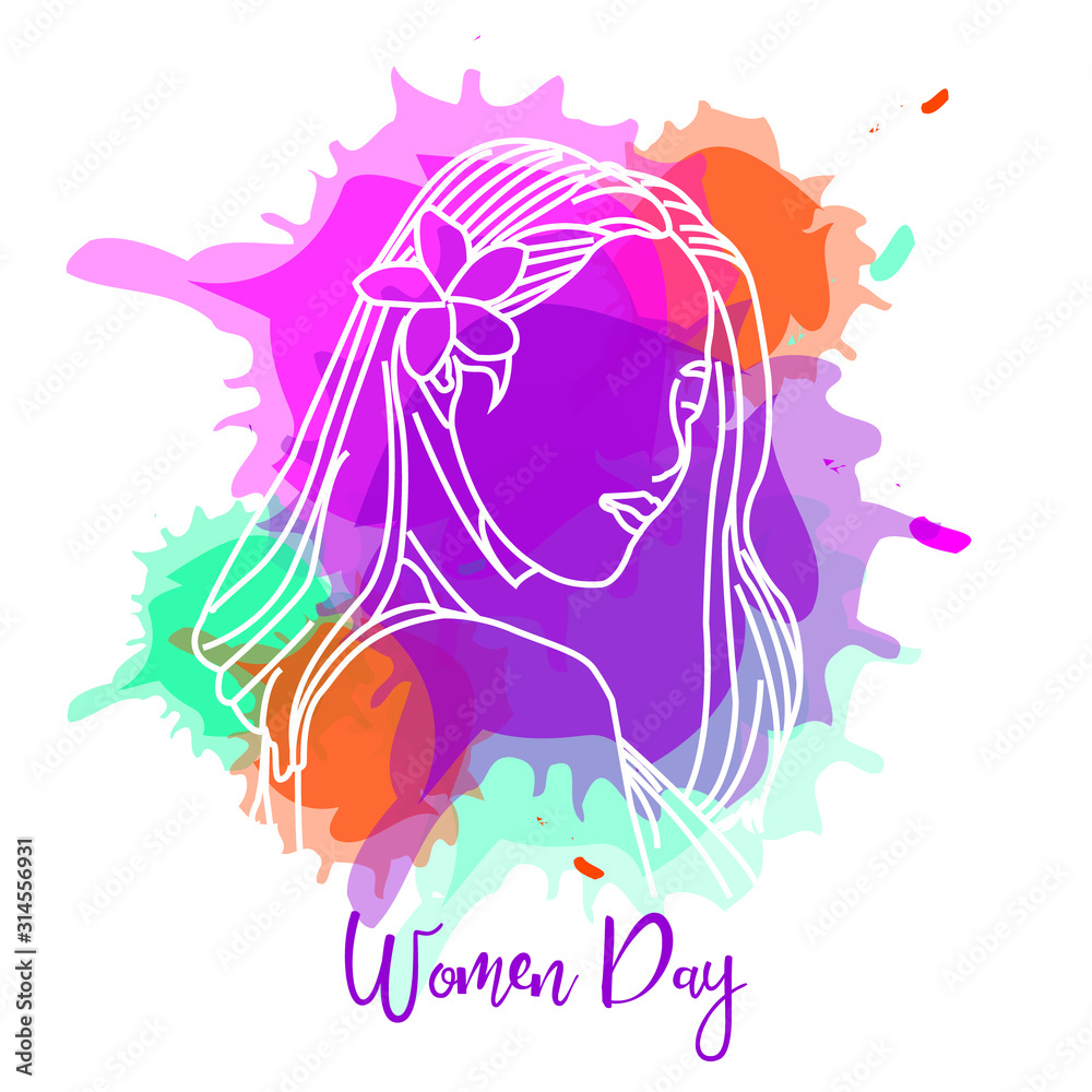 Women day illustration  with splash watercolor background vector eps 10