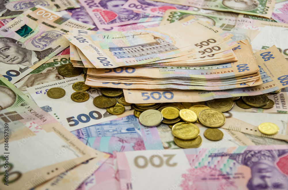hryvnia and coins. Ukrainian money. Business concept. hryvnia and coins. Ukrainian money. Business concept.